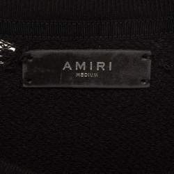 Amiri Black Logo Leopard Embroidered Knit Distressed Sweatshirt M