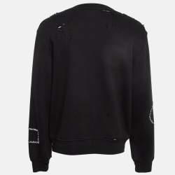 Amiri Black Logo Leopard Embroidered Knit Distressed Sweatshirt M