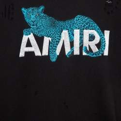 Amiri Black Logo Leopard Embroidered Knit Distressed Sweatshirt M