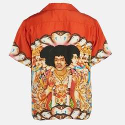 Amiri Red Jimi Hendrix Print Silk Short Sleeve Shirt M