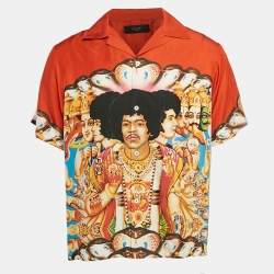 Amiri Red Jimi Hendrix Print Silk Short Sleeve Shirt M