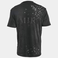 Pre Owned Amiri Charcoal Black Distressed Cotton Crew Neck T-Shirt S