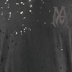 Pre Owned Amiri Charcoal Black Distressed Cotton Crew Neck T-Shirt S