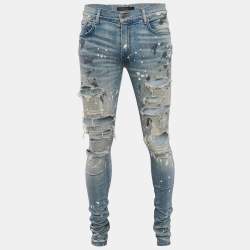 Amiri Blue Paint Splatter Print Denim Distressed Jeans M Waist 30"