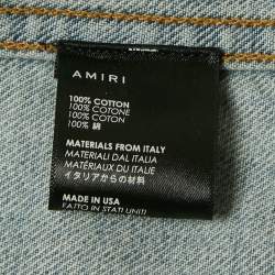 Amiri Blue Printed Denim Button Front Distressed Jacket XL