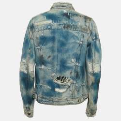 Amiri Blue Distressed Denim Button Front Jacket L