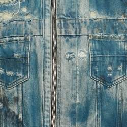 Amiri Blue Distressed Denim Button Front Jacket L