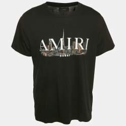 Pre Owned Amiri Black Logo Print Cotton Crew Neck T-Shirts M