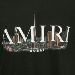 Pre Owned Amiri Black Logo Print Cotton Crew Neck T-Shirts M