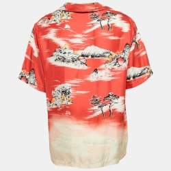 Amiri Red Silk Faded Aloha Short Sleeve Shirt XL