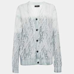 Amiri Ashley Blue Ombre Monogram Knit Cardigan M