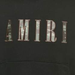 Pre Owned Amiri Black Logo Embroidered Cotton Knit Hoodie S