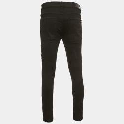 Pre Owned Amiri Black Distressed Denim Logo Applique Detail Jeans L Waist 34"