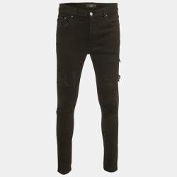 Pre Owned Amiri Black Distressed Denim Logo Applique Detail Jeans L Waist 34"