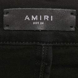 Pre Owned Amiri Black Distressed Denim Logo Applique Detail Jeans L Waist 34"