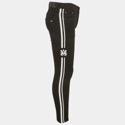 Pre Owned Amiri Black Stripe Log Applique Denim Skinny Fit Jeans M Waist 30"