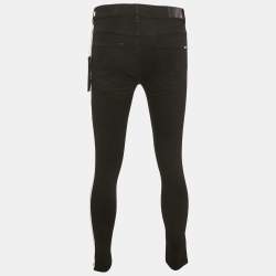 Pre Owned Amiri Black Stripe Log Applique Denim Skinny Fit Jeans M Waist 30"