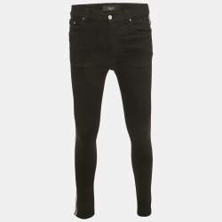 Pre Owned Amiri Black Stripe Log Applique Denim Skinny Fit Jeans M Waist 30"