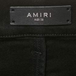 Pre Owned Amiri Black Stripe Log Applique Denim Skinny Fit Jeans M Waist 30"
