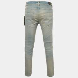 Pre Owned Amiri Indigo Blue Denim Crystal Thrasher Distressed Jeans M Waist 31"