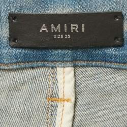 Pre Owned Amiri Indigo Blue Denim Crystal Thrasher Distressed Jeans M Waist 31"