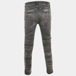 Pre Owned Amiri Grey Denim Distressed Patch Jeans M Waist 32" 