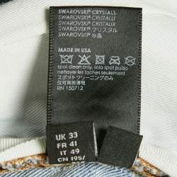 Pre Owned Amiri Blue Denim Crystal Thrasher Distressed Jeans M Waist 31"