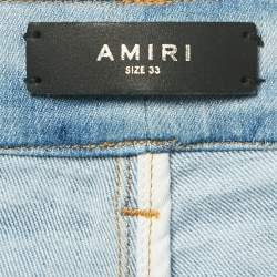 Pre Owned Amiri Blue Denim Crystal Thrasher Distressed Jeans M Waist 31"