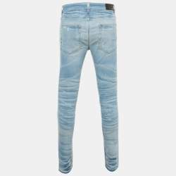 Pre Owned Amiri Blue Denim Crystal Thrasher Distressed Jeans M Waist 31"