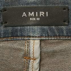 Pre Owned Amiri Dark Blue Denim Distressed Jeans M Waist 32"