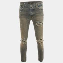 Pre Owned Amiri Dark Blue Denim Distressed Jeans M Waist 32"