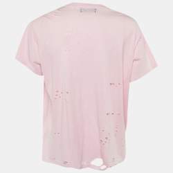 Pre Owned Amiri Pink Beverly Hills Print Cotton Distressed T-Shirt L