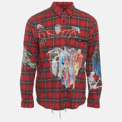 مملوكة مسبقًا Amiri X Wes Lang Red Check Print Flannel "Blood '38" Graphic Shirt M