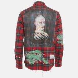 مملوكة مسبقًا Amiri X Wes Lang Red Check Print Flannel "Blood '38" Graphic Shirt M