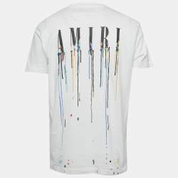 مملوكة مسبقًا Amiri White Paint Drip Cotton Knit T-Shirt M