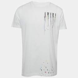 مملوكة مسبقًا Amiri White Paint Drip Cotton Knit T-Shirt M