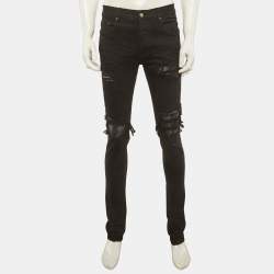 Pre Owned Amiri Black Denim Distressed Jeans M/Waist 32"
