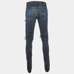 Pre Owned بنطلون جينز أمريي أزرق مغسول ممزق ضيق مقاس متوسط خصر 32 بوصة