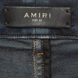 Pre Owned بنطلون جينز أمريي أزرق مغسول ممزق ضيق مقاس متوسط خصر 32 بوصة