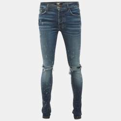 مملوكة مسبق ًا Amiri Blue Denim Knee Slit Shotgun Jeans M/Waist 29"