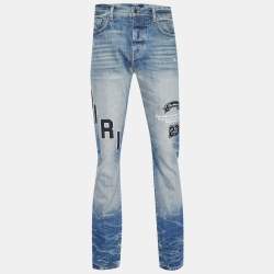 Pre Owned Amiri Blue Faded Denim Applique Jeans S/Waist 31"