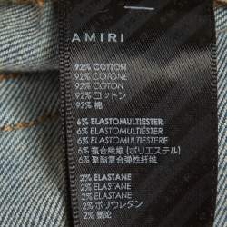 Pre Owned Amiri Blue Distressed Faded Denim Ribbed Skinny Jeans M/Waist 32"
