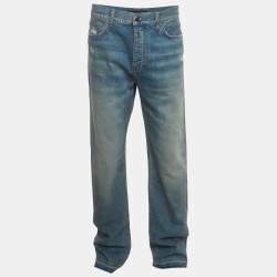 Pre Owned Amiri Blue Denim Release Hem Straight-Leg Jeans XL/Waist 36"