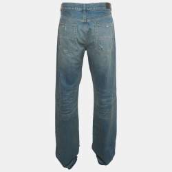 Pre Owned Amiri Blue Denim Release Hem Straight-Leg Jeans XL/Waist 36"