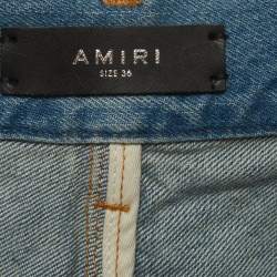 Pre Owned Amiri Blue Denim Release Hem Straight-Leg Jeans XL/Waist 36"