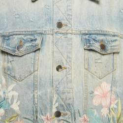 Pre Owned Amiri Blue Floral Print Distressed Denim Jacket XXL