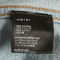 Pre Owned Amiri Blue Floral Print Distressed Denim Jacket XXL