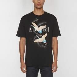 Pre Owned Amiri Black Crane And Logo Print Short Sleeve T-Shirt L 