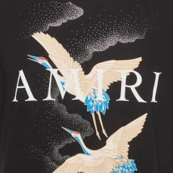 Pre Owned Amiri Black Crane And Logo Print Short Sleeve T-Shirt L 