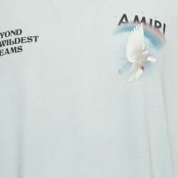 Pre Owned Amiri Sky Blue Rainbow Dove Print Cotton Crew Neck T-Shirt L